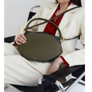 Noirgaze Sustainable Luxury Leather Sunrise Crossbody/Top Handle Bag Olive Green